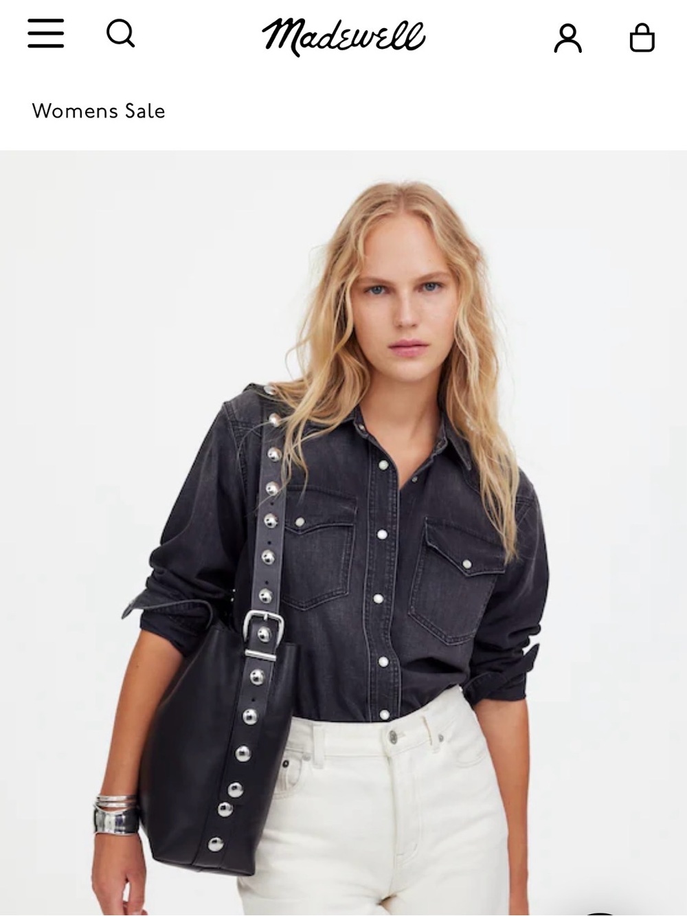 Madewell Black Leather Stud-Accent Shoulder Bag - Picture 2 of 8